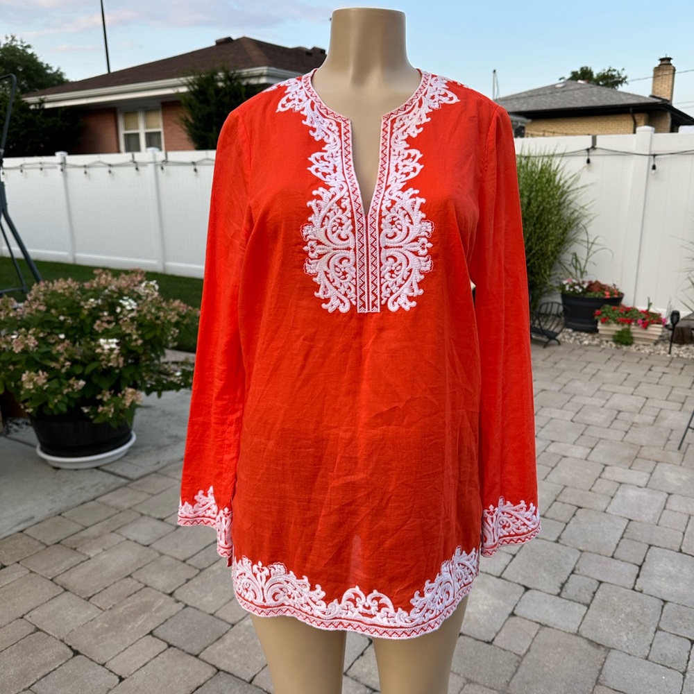 Michael Kors embroidered tunic size M.  tangerine/white